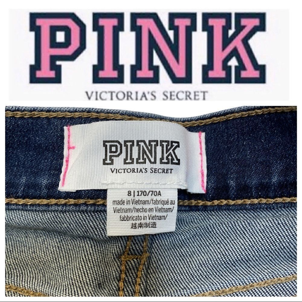 PINK Victoria's Secret High-Waist Denim Distressed Raw Hem Shorts Size 8 or W28 - Picture 4 of 4
